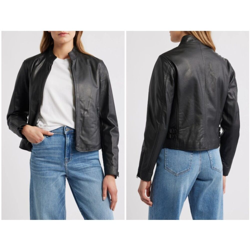 Schott NYC Women's Black 2408W Cafe Racer Leather Jacket Size XL
